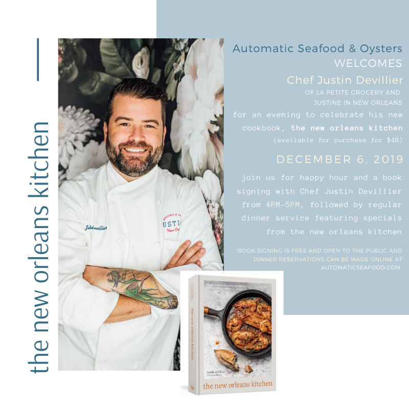 Book Signing with Chef Justin Devillier at Automatic Seafood & Oysters