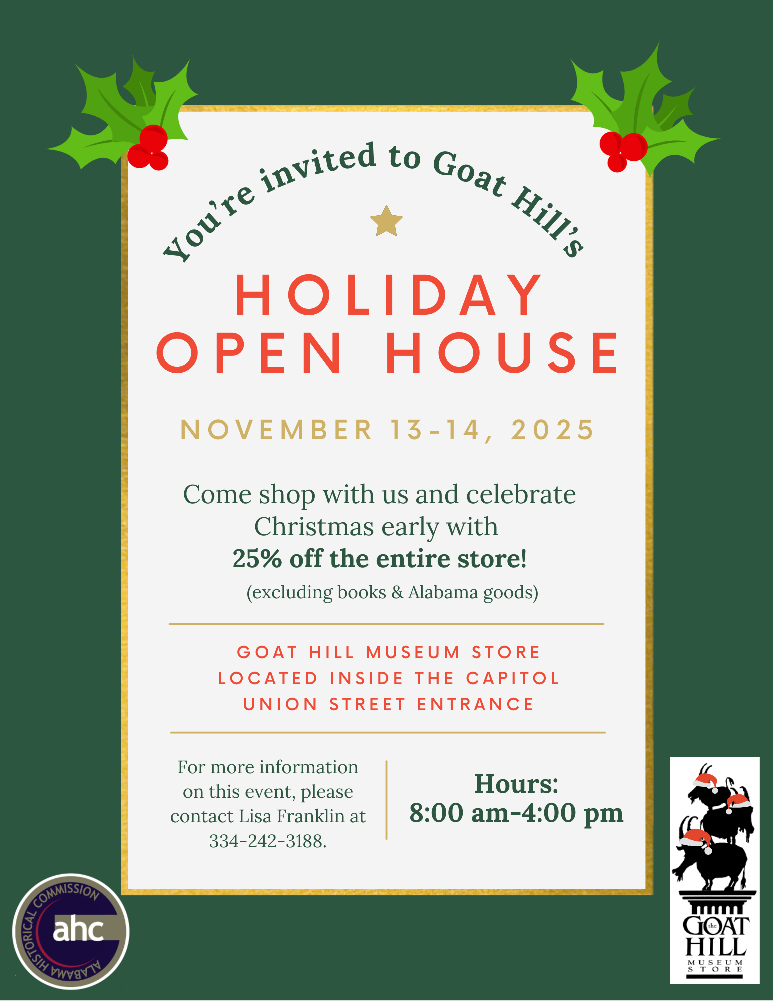 2025 Goat Hill Museum Store Holiday Open House