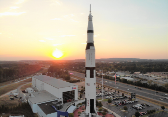 Aerial view of the U.S. Space and Rocket Center in Huntsville, Alabama.