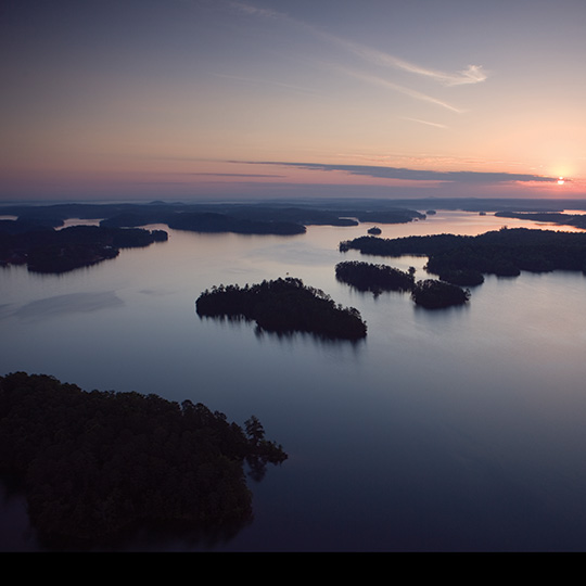 Aerial view of Lake Martin in Alexander City, Alabama.