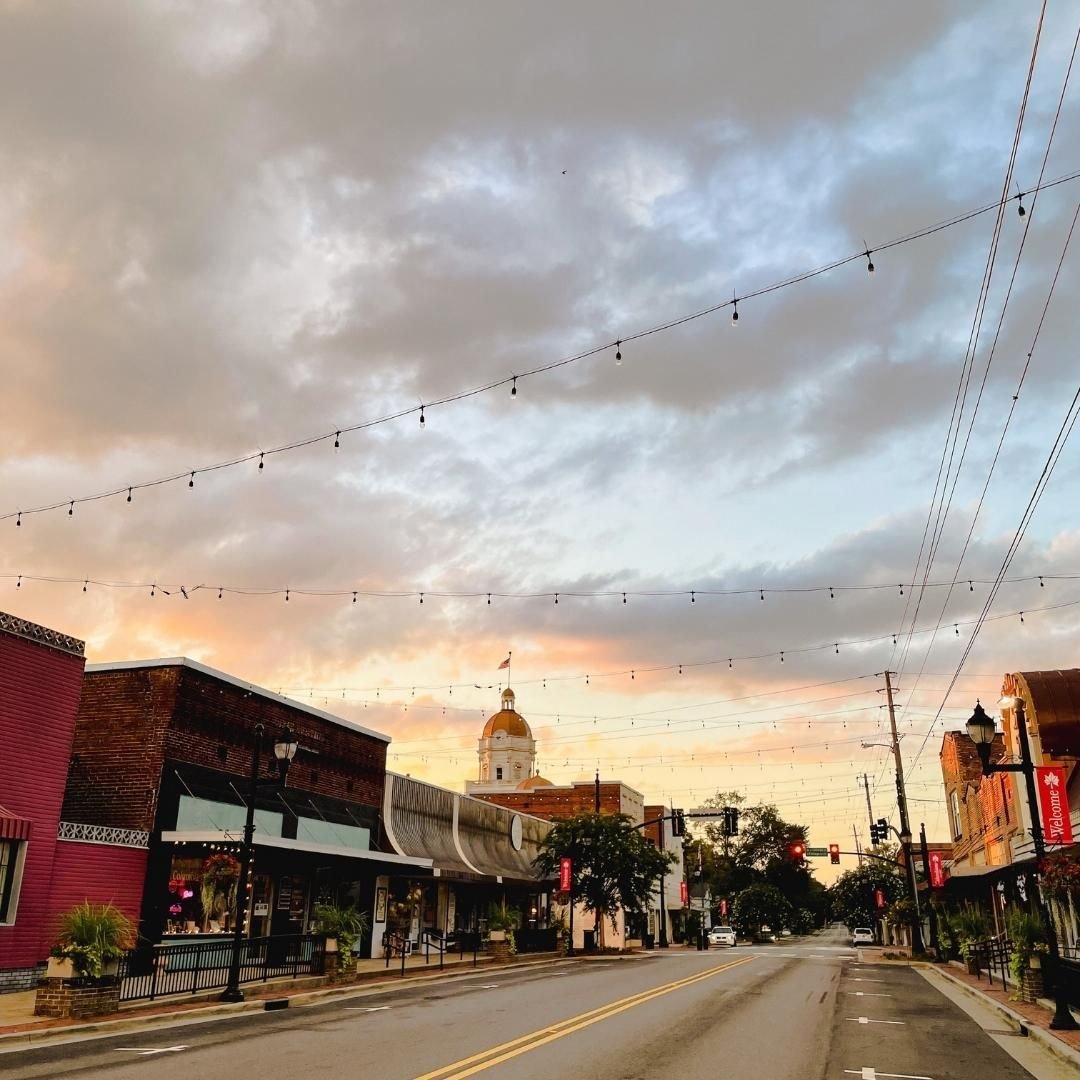 Downtown Columbiana, Alabama at sunset.