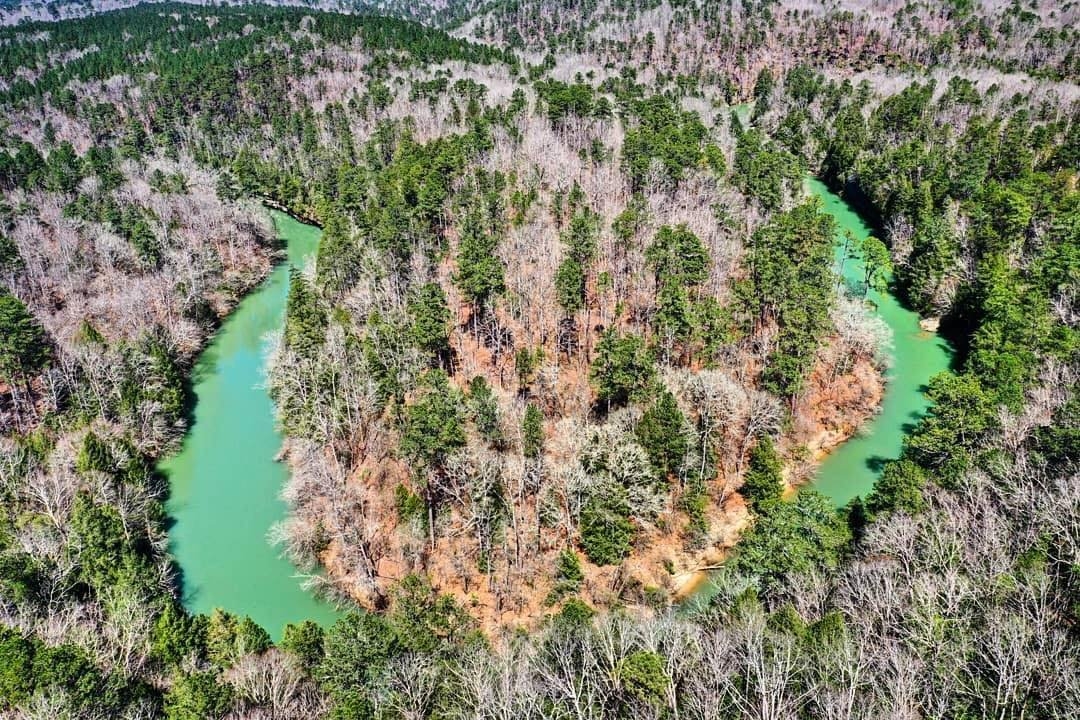 Aerial view of river in Jasper, Alabama.
