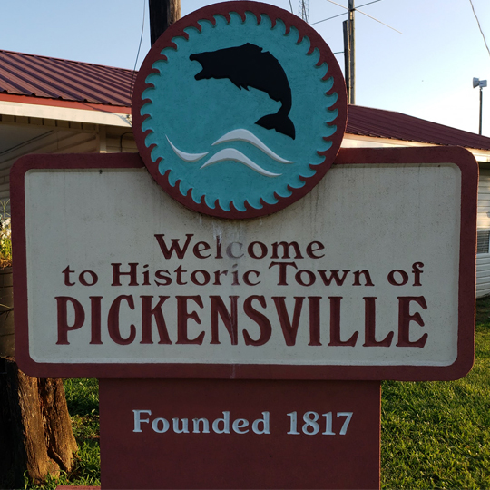 Welcome sign in Pickensville, Alabama