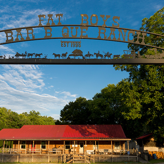 Fat Boys Bar-B-Que Ranch sign in Prattville, Alabama.