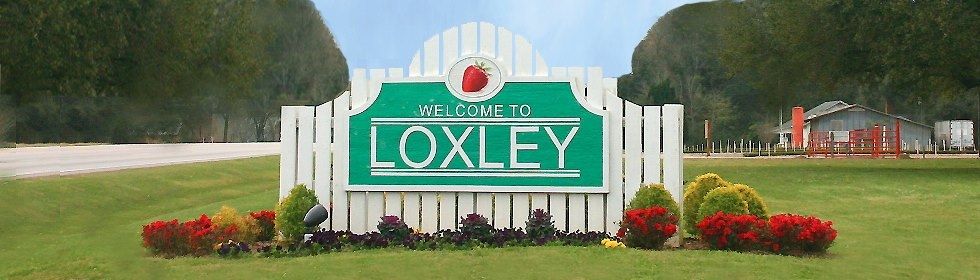 Welcome sign in Loxley, Alabama.